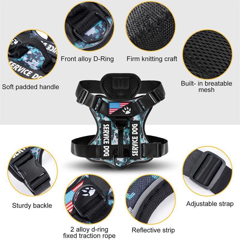 Oxford Working Dog Harness Reflective Medium Large Dog Vest Harness with 5 PCS Patches WD Harness Pet Dog Accessories