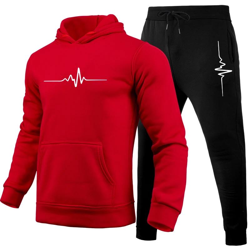 Casual Simple Print Men's Hooded Suit Fashionable Loose Sport Wear Men’s