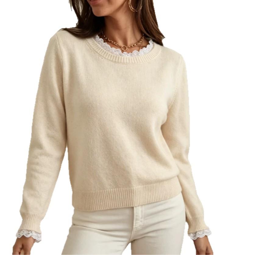 Women's Crew Neck Sweater, Color-Block for Fall and Winter