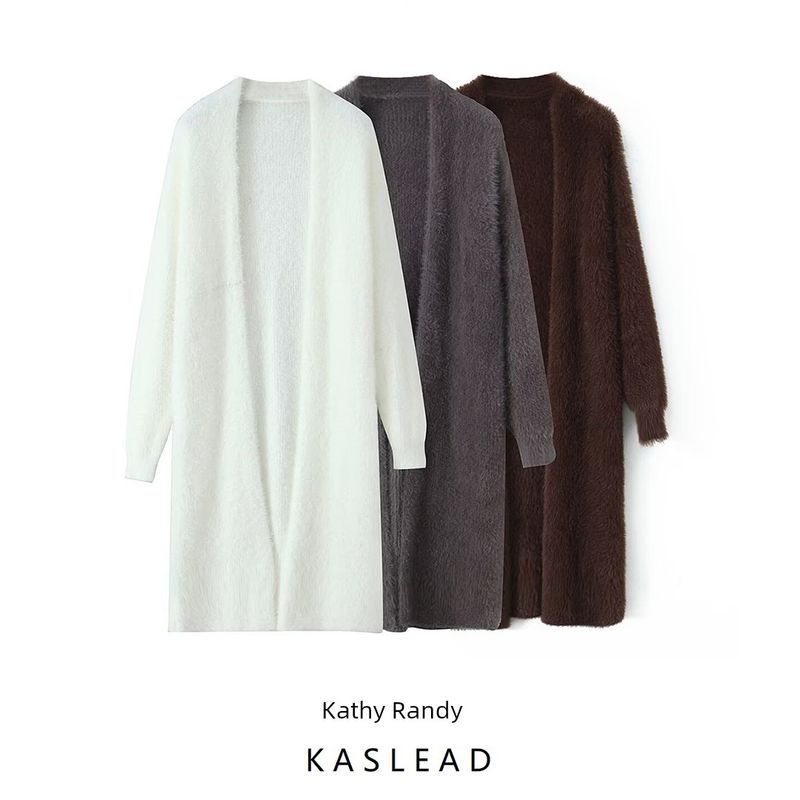 Kaslead New Women Clothes Western Style Fashion Simple Loose Mohair Long Sleeve Cardigan