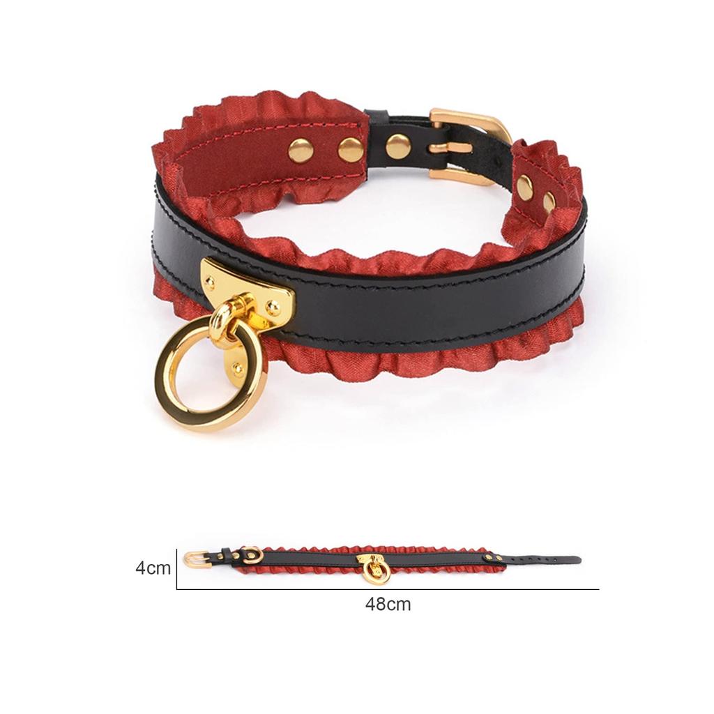 choker collar with training set Women's leash, SM, human, sexy, equipment, leather, cosplay, black, red, 2-piece