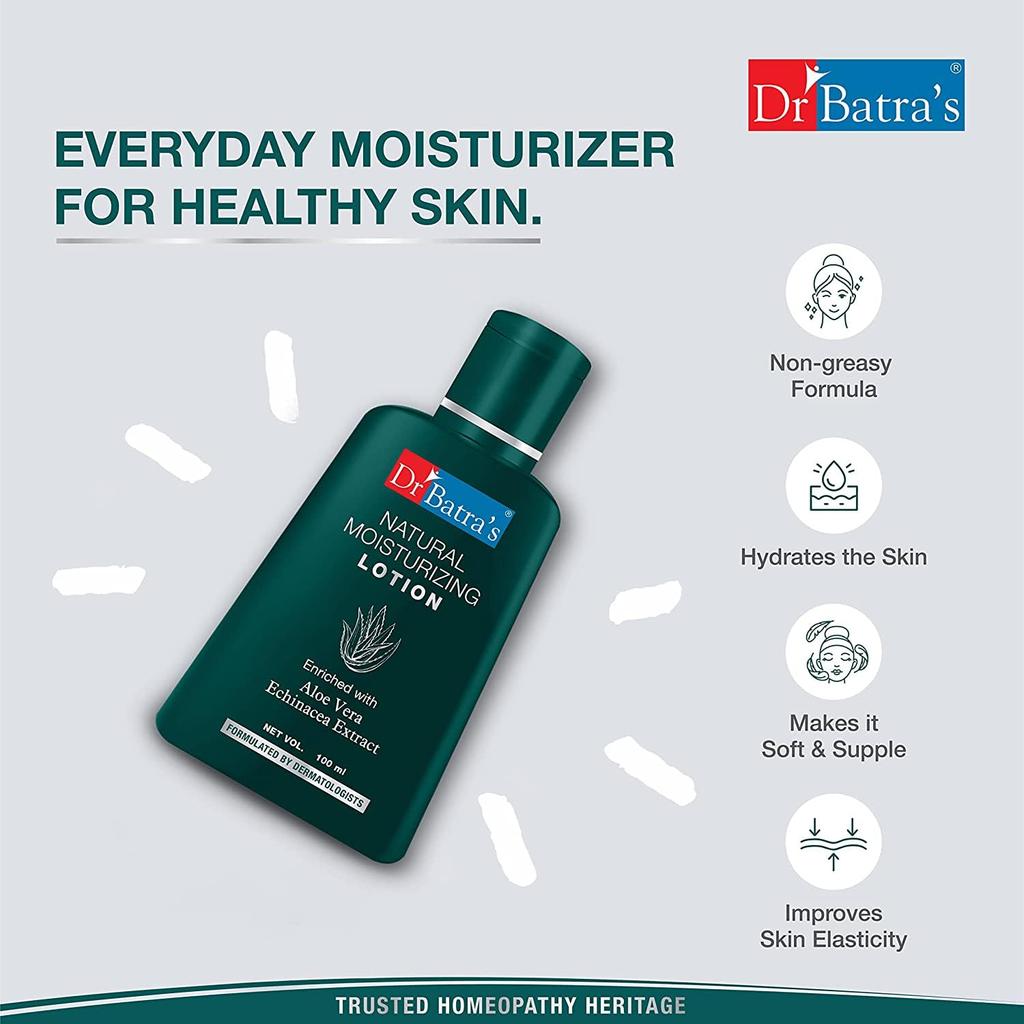Dr Batra's Natural Moisturizing Lotion With Echinacea And Aloe Vera For Soft Hydrated Skin Non Greasy Daily Care 100 Ml