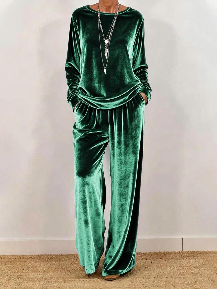 1116 New Women's Clothing, Casual Round Neck Pullover, Long Sleeves and Trousers, Velvet Multi-color Women's Suit.