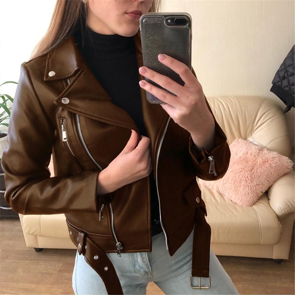 New Women's Faux Leather Jackets,Long Sleeve Zip Up Motorcycle Short PU Moto Biker Outwear Fitted Slim Coat,Fall Short Jackets for Women