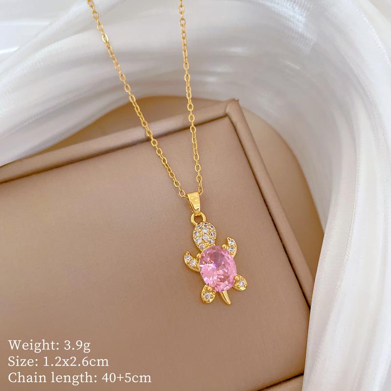 Pink Synthetic Zircon Turtle Pendant Jewelry Set Earrings Necklace for Women