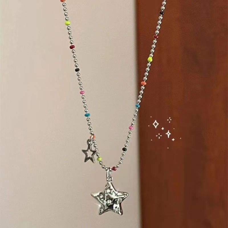 Trend Sweet Cool Wind Colorful Stone Heart Necklace for Women Pink Heart Chains Necklaces Pendants Fashion Aesthetic Y2K Jewelry
