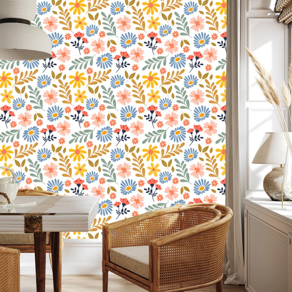 Wallpaper Flowers White, Cream and Light Gray for the Living Room and Bedroom 50x1000