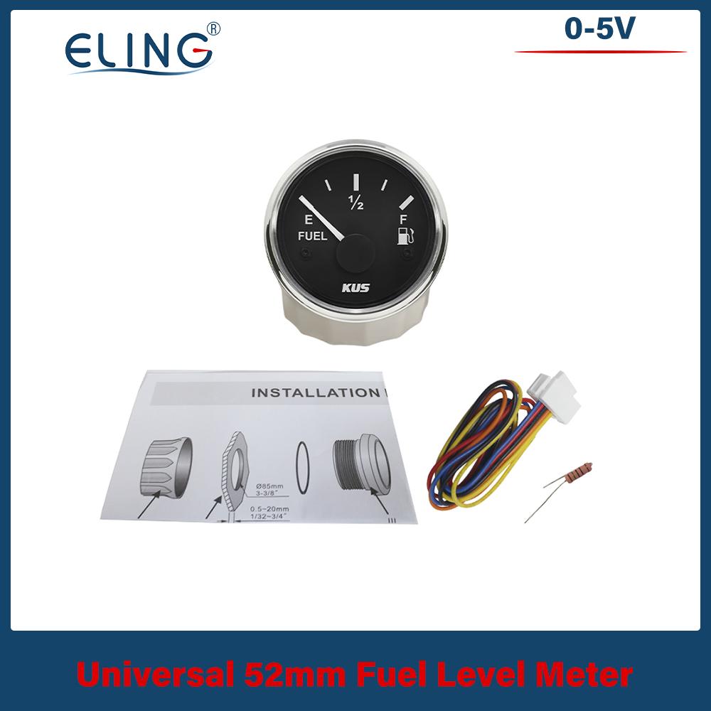 KUS  52mm Universal Car Boat Fuel Level Gauge 0-5V Fuel Level Meter with Red and Yellow Backlight for Motorcycle Yacht BS