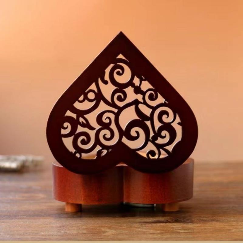 Wind Up Music Box,Heart Shape Retro Wooden Carved Mechanism Musical Box Gift for Lover Girlfriend Wife Husband