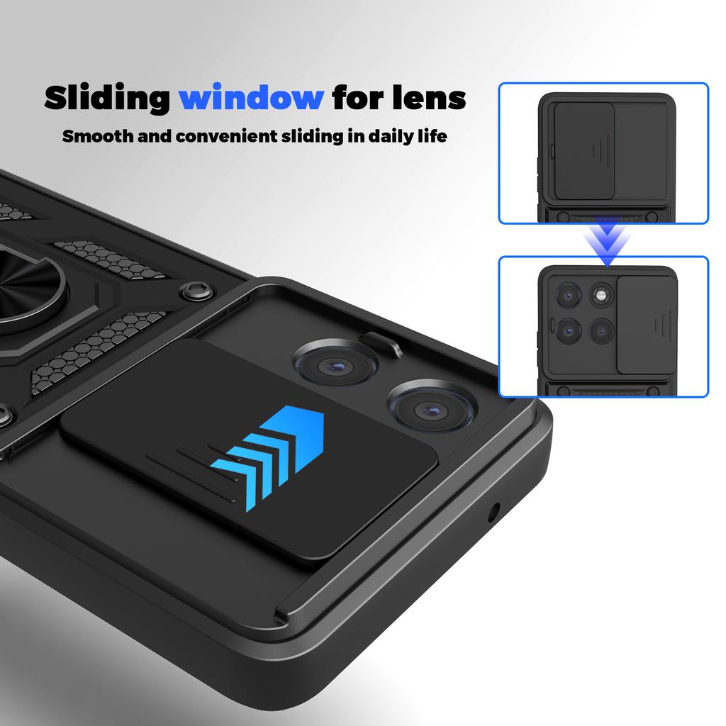 For Motorola Moto G86 Power 5G Case with Slide Camera Lid PC+TPU Kickstand Phone Cover