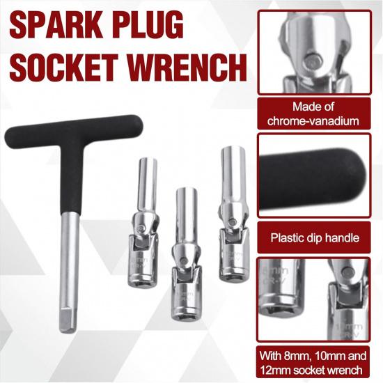 4 PCS Glow Plug Removal Tool with 3/8" Drive T-Bar, 8mm 10mm 12mm Universal Joint Swivel Glow Plug Socket Set Glow Plug Wrench Extractor Kit for