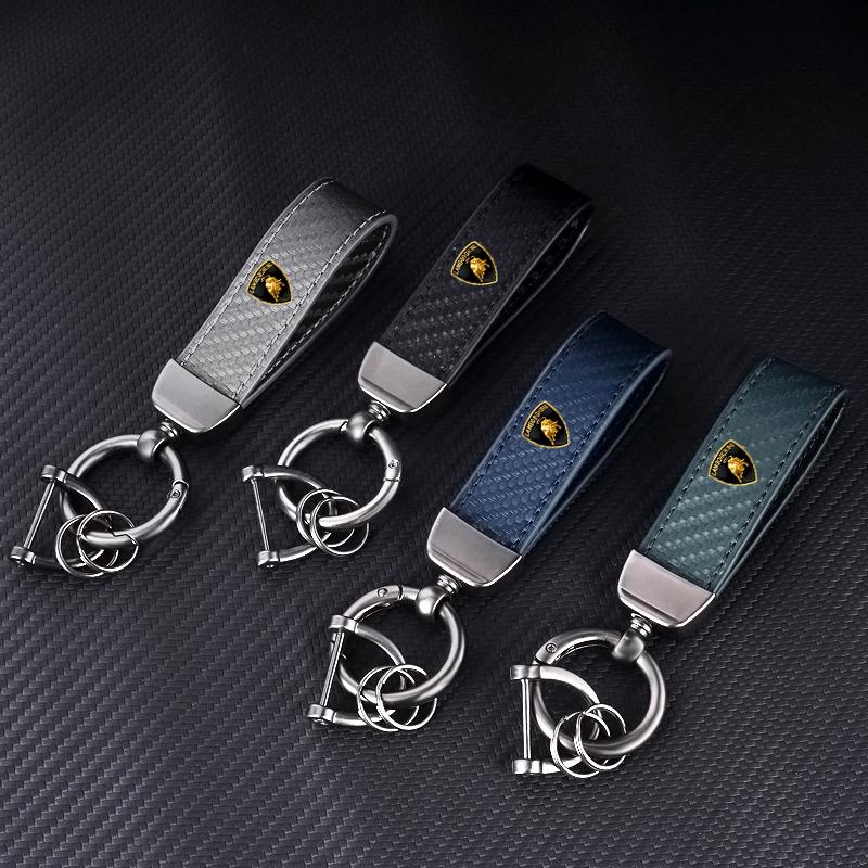 Klíčenka na klíče z uhlíkových vláken Kovový kožený kroužek pro Lamborghini LP570 LP610 Urus LP700 LP770 Gallardo Aventador Příslušenství