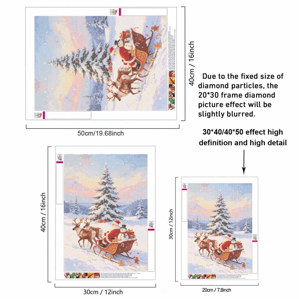 5D Diamond Painting Kit Christmas Santa Sleigh Full Drill Canvas Art DIY Rhinestone Craft for Bedroom Living Room Wall Decoration