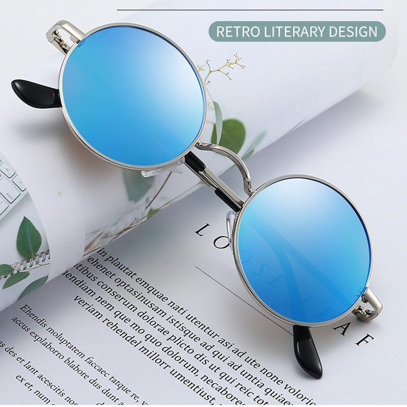 Retro European & American Round Polarized Sunglasses with Colorful Reflective Lenses for Men & Women - Model 8030
