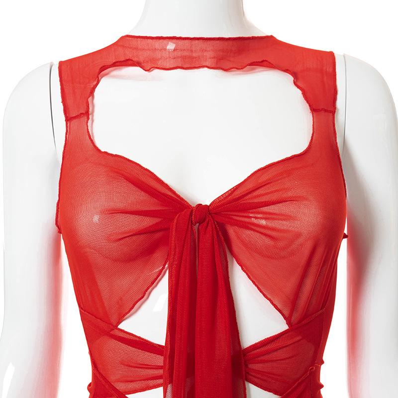 M21DS261 Frühling/Sommer 2023 Europäisch-Amerikanisches Damen Sexy Durchsichtiges Netz Rückenfreies Enganliegendes Kleid