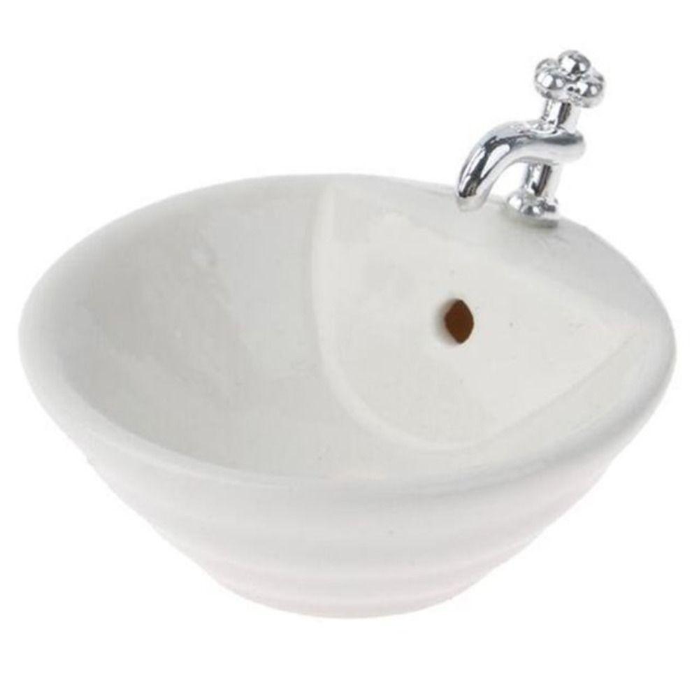 Pretend Play Wash Basin Figure Simulation Bathroom Sink Ceramic Dollhouse Toy Bathroom Sink Model