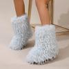 Furry Faux Fur Boots for Women Fuzzy Fluffy Mid Calf Snow Boots Winter Suede Warm Fur Lined Booties Flat Boots Women's Casual Ankle Booties Shoes