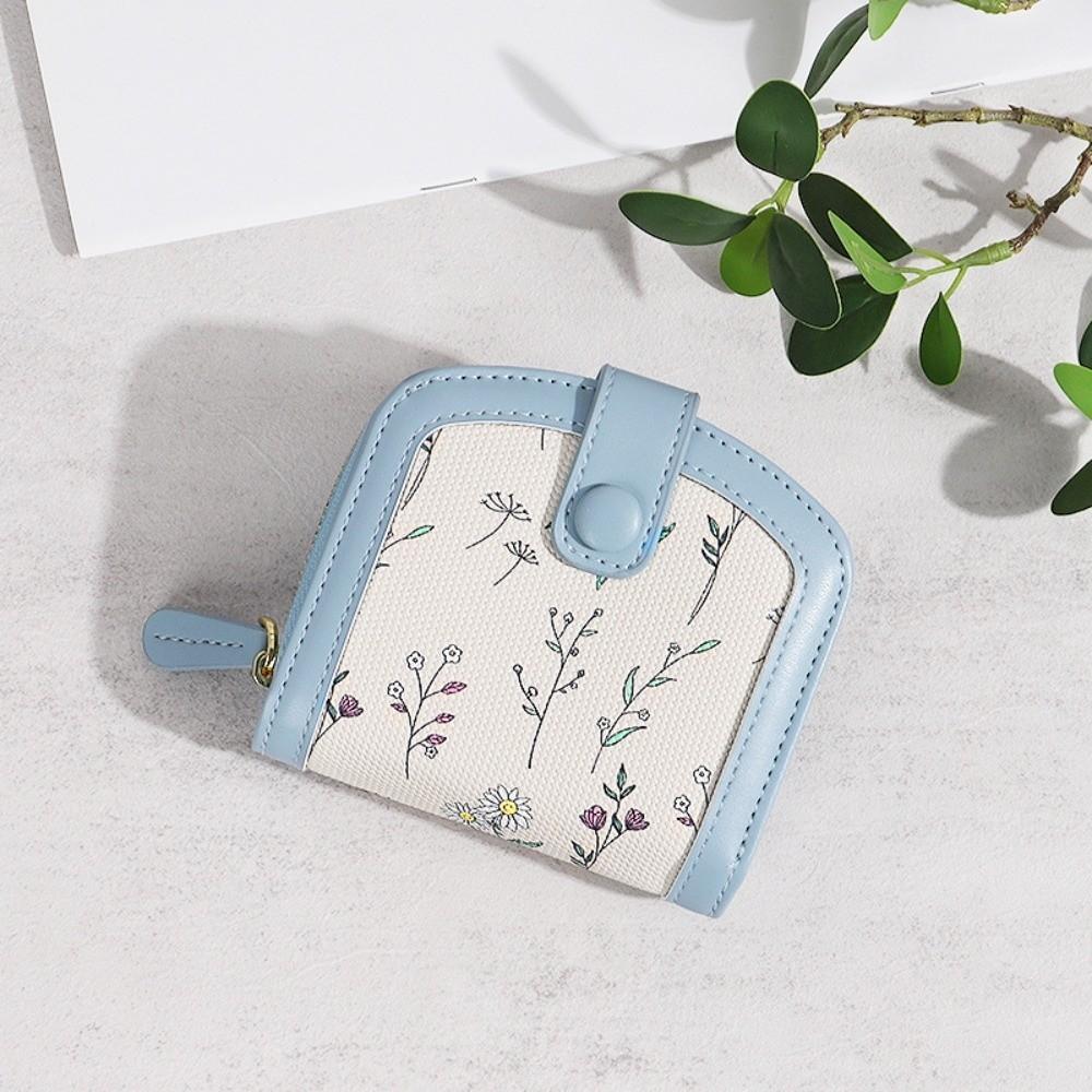 Floral Print Mini Coin Purse Bag Zipper Pouch Card Holder Portable PU Leather Short Wallet Women