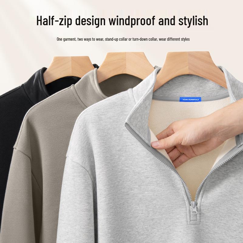 Mark Fairwhale Men's Winter Plush Stand-Collar Sweatshirt