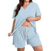 Women's Plus Size Short Sleeve Round Neck Printed 2-Piece Outfit Set - Casual Loose Fit Summer Shorts
