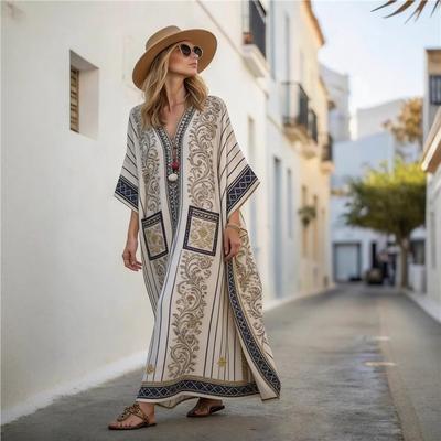 European, American Y Bohemian modă îmbrăcăminte femei casual vacanță D imprimat plajă Kaftan cardigan rochie lungă