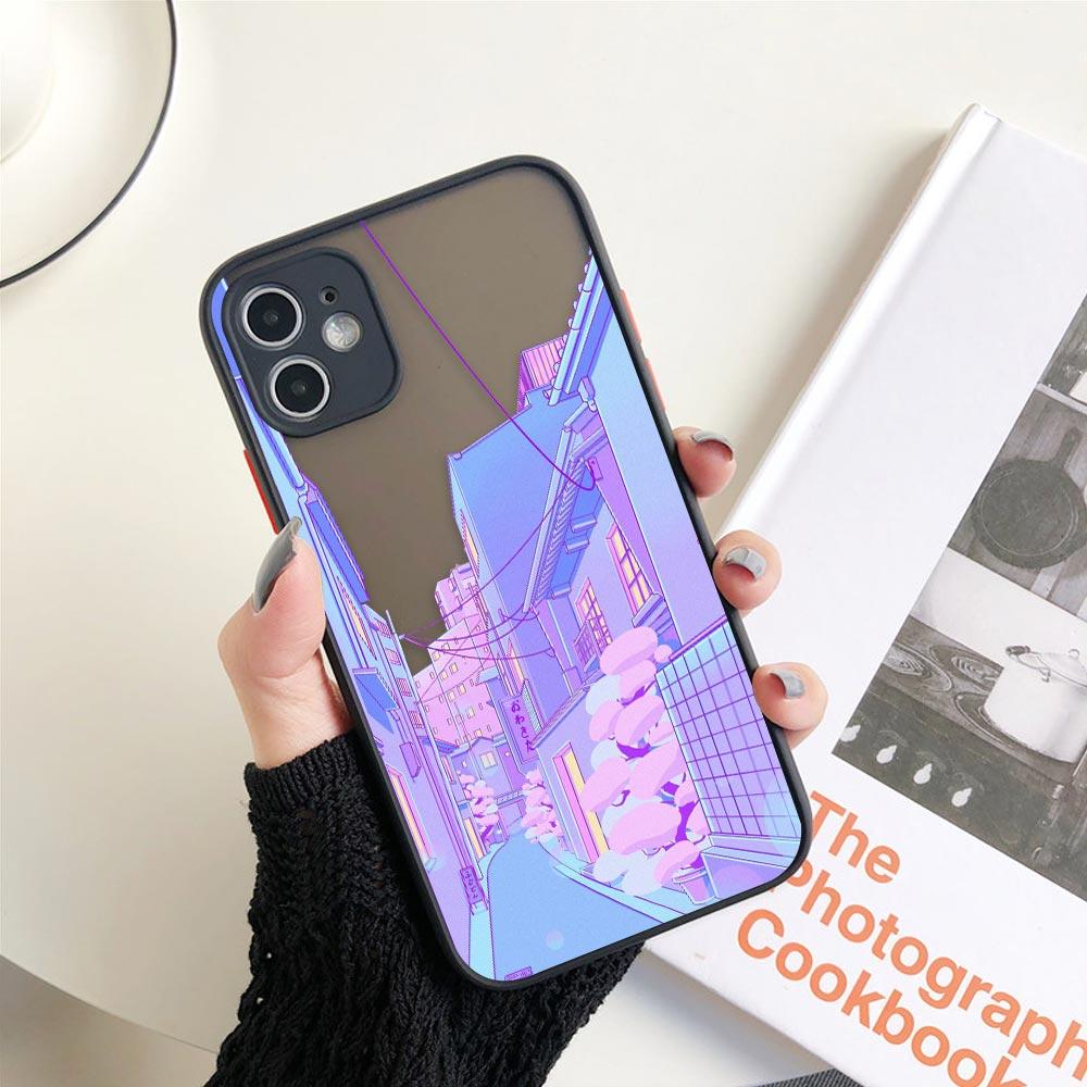 

Матовый чехол для iPhone 11 12 13 14 Pm Pro Max XR X 8 7 Plus Pro XS Mini Skin Feeling Cover Япония Аниме Ручная роспись Домашний пейзаж iPhone 7 (8) Plus