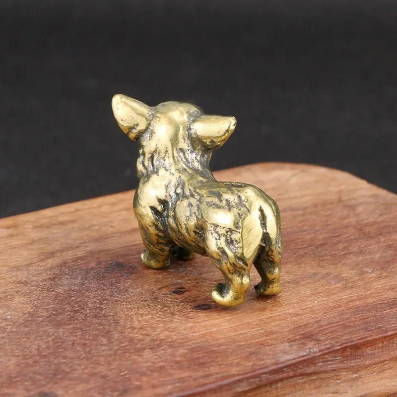 Solid Brass Puppy Corgi Figurine Miniature Tea Pet Crafts Desktop Small Ornament Dog Home Decorations Accessories Children Gifts
