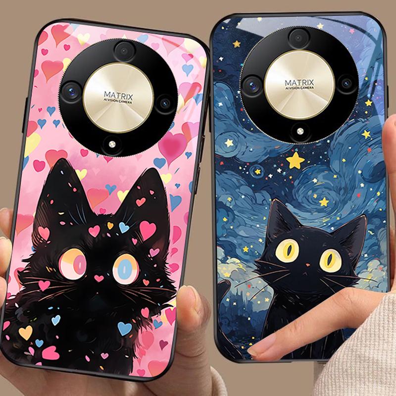 Cute Little Cat For Honor Magic 6 50 70 90 Lite X7b 200 Pro Nova 10 Nova 5T X6 P30 Pura 70 Ultra Tempered Glass Phone Case