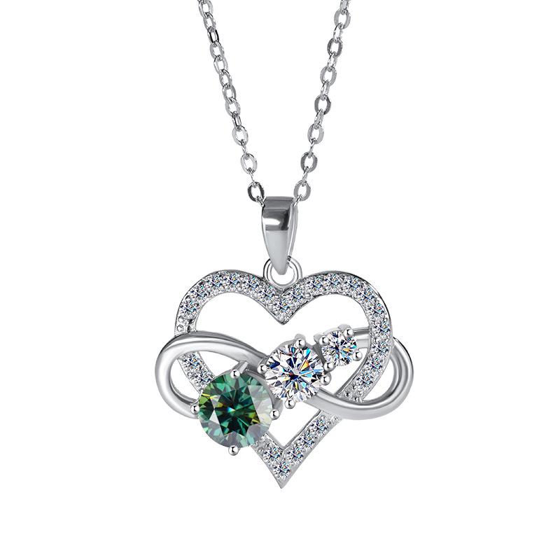 925 Sterling Silver Moissanite Heart Necklace - 3 Worlds, Simple Clavicle Chain, Light Luxury, 1.8 Carat for Women 1.8 Carat