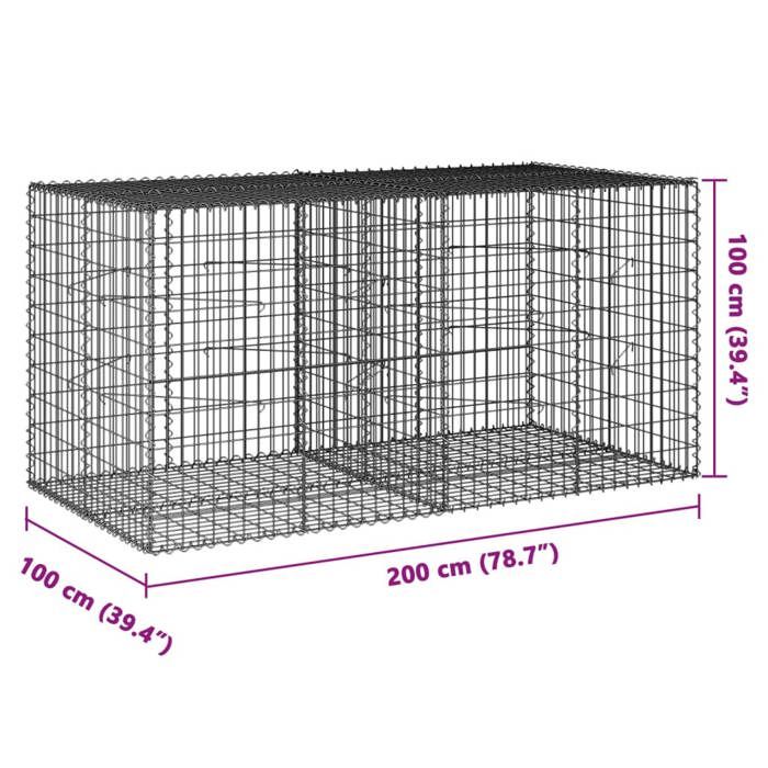 VidaXL Panier gabion avec couvercle 200x100x100 cm fer galvanisé, mur en gabion, mur de soutènement en gabion, clôture en 3295192