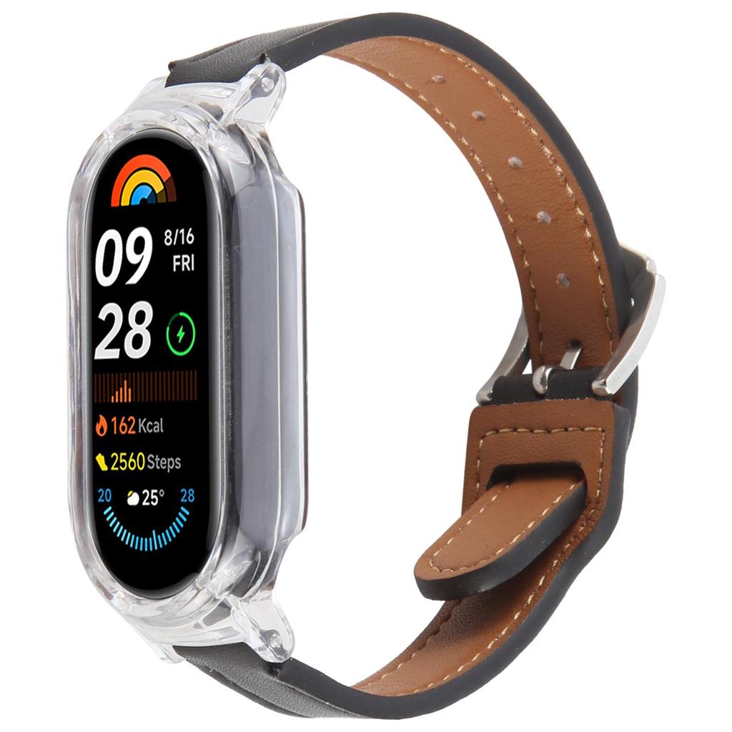 For Xiaomi Smart Band 8 PC Watch Case Integrated Ultra Fiber Leather Quick Release Watch Strap