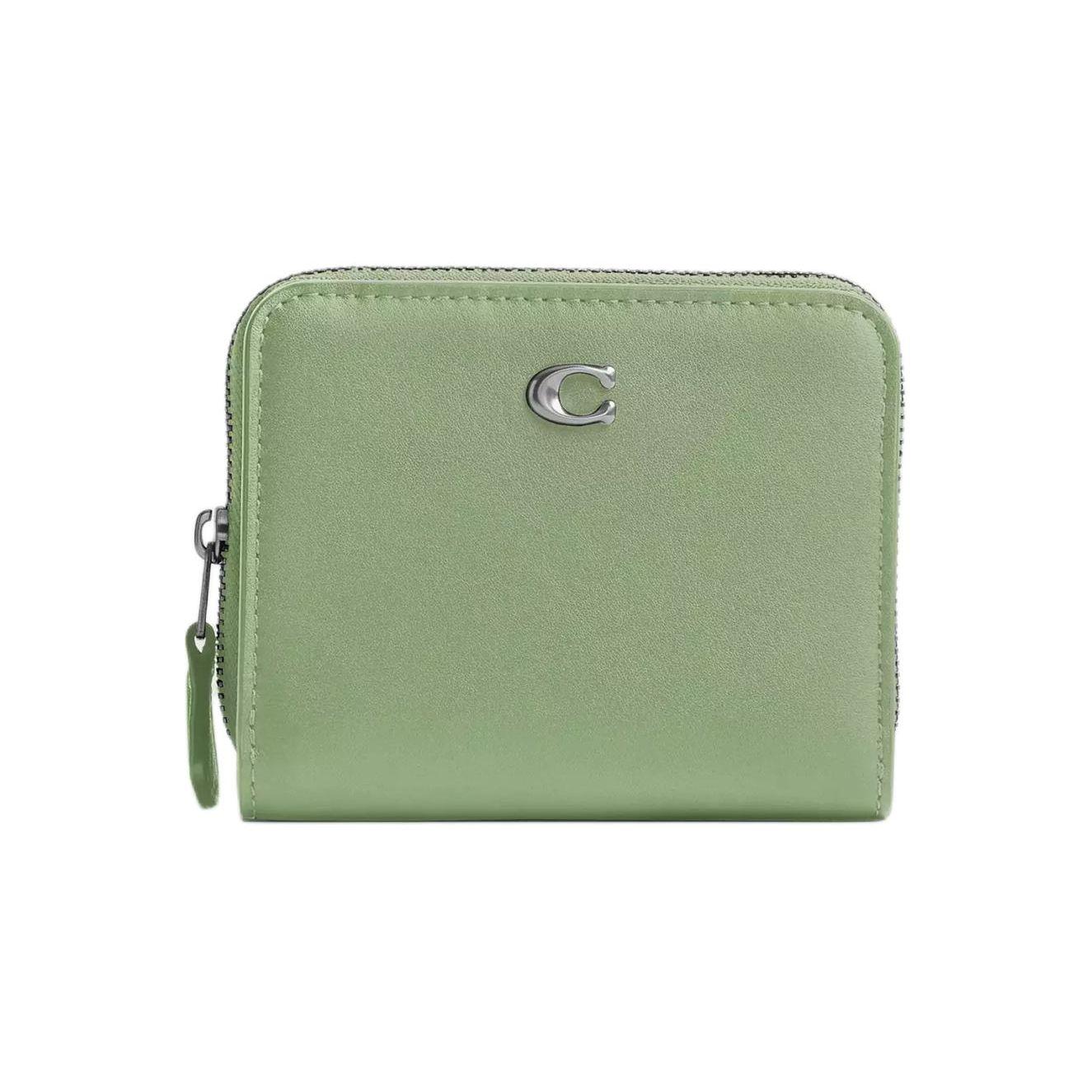 

Coach Billfold Wallet 11 Gold Logo Zipper Closure Refined Calfskin Wallet Regular Women wallet Silver Light-Pistachio CH814-LHTY6 Silver & Light Pistachio