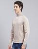 MONTE CARLO Mens Solid Beige High Neck Full Sleeve Pullover