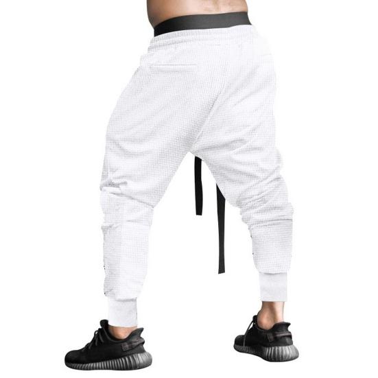 Spring Fall Men Harem Pants Loose Drawstring Elastic Waist Pockets Ankle-banded Solid Color Sport