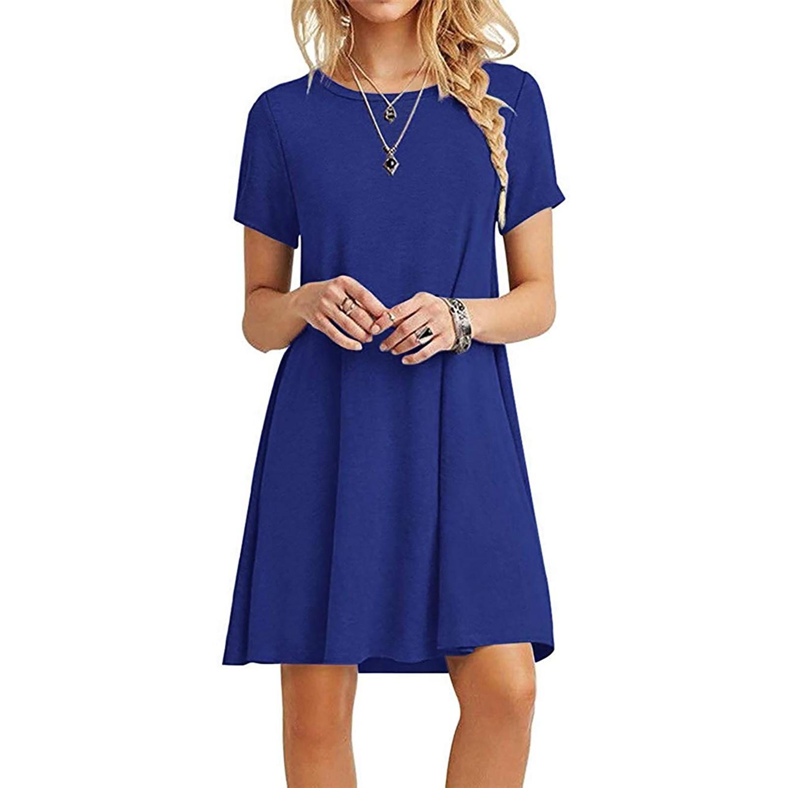 

Women s Skirt Knee-length Dress Color Summer Casual Swing Dress XXL синий