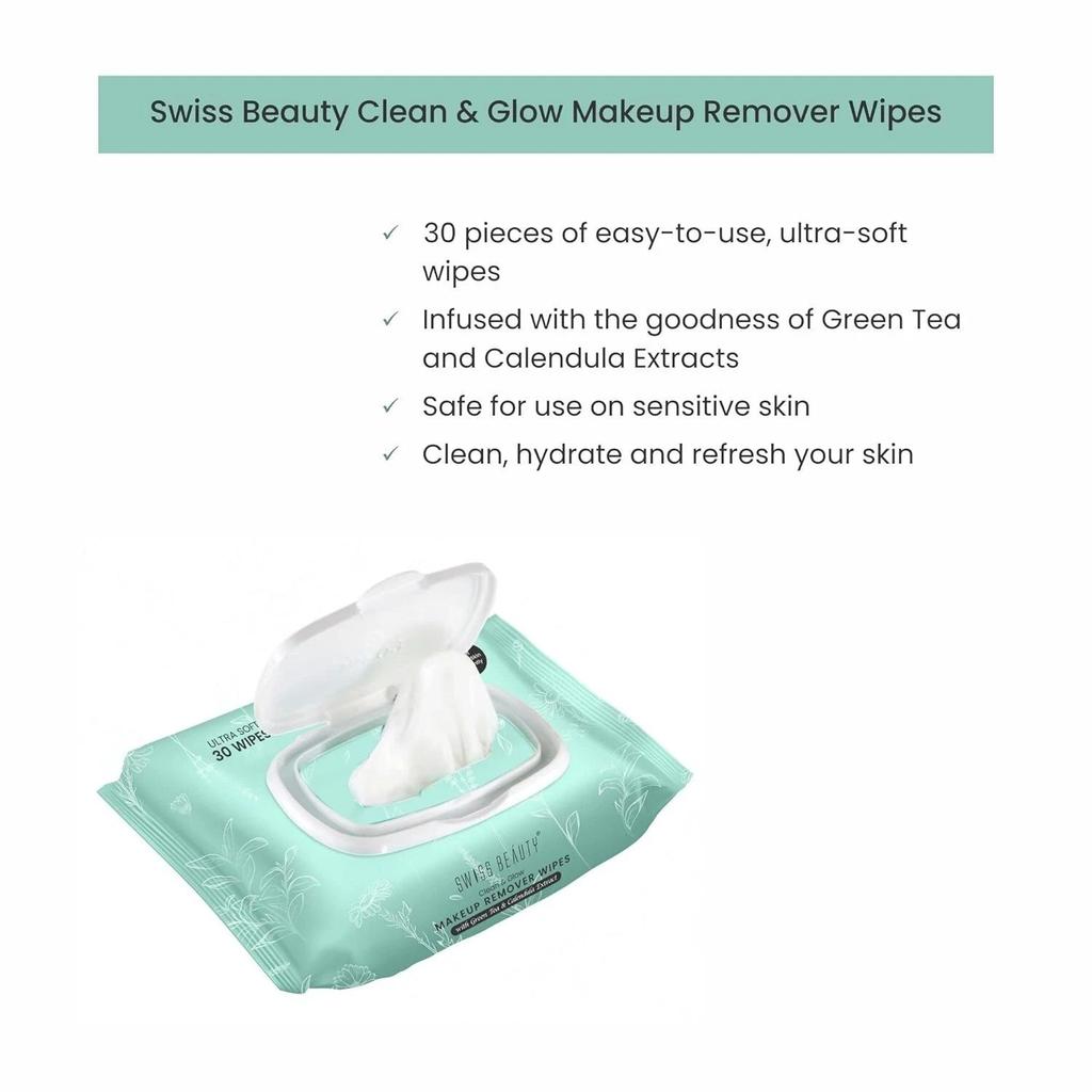 Swiss Beauty Clean & Glow Makeup Remover Wipes | With Green Tea And Calendula E