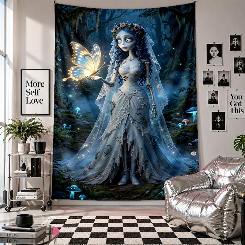 Arazzo da PareteCorpse Bride Emily Victor Art Tessuto da Appendere Copertura di Sfondo Decorativa per Decorazione della Stanza