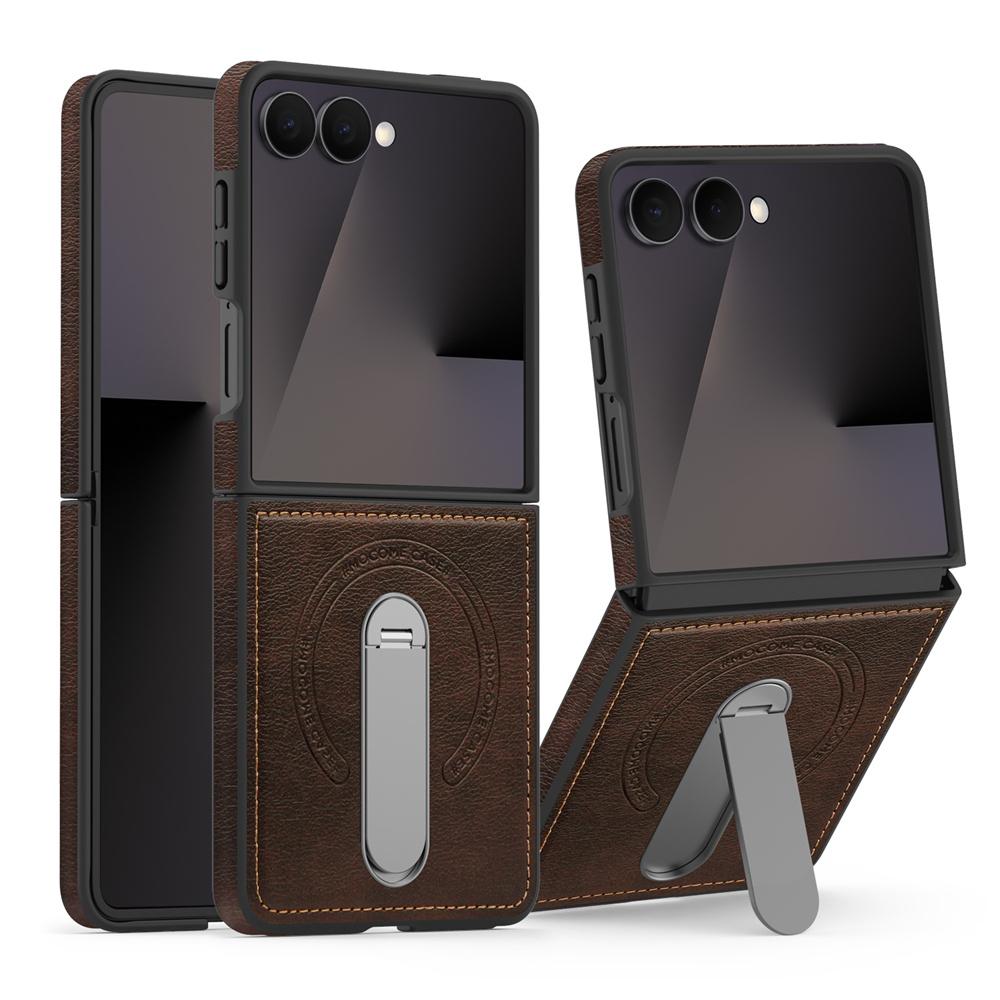 Luxury Invisible Fold Stand Magnetic Leather Phone Case For Samsung Z Flip 7 FE 6 5 4 3 5G For Magsafe Wireless Charging Cover