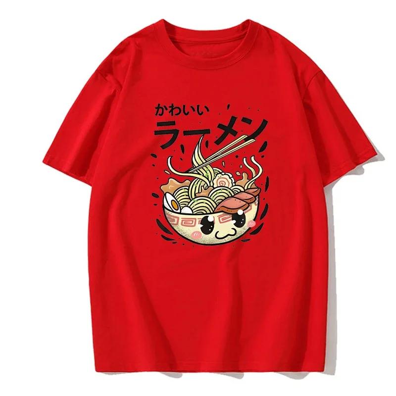 T-Shirts For Men Japanese Lamian Noodles Print Male Clothing Street Harajuku Short Sleeve Oversize T-Shirt Casual O-Neck Tees