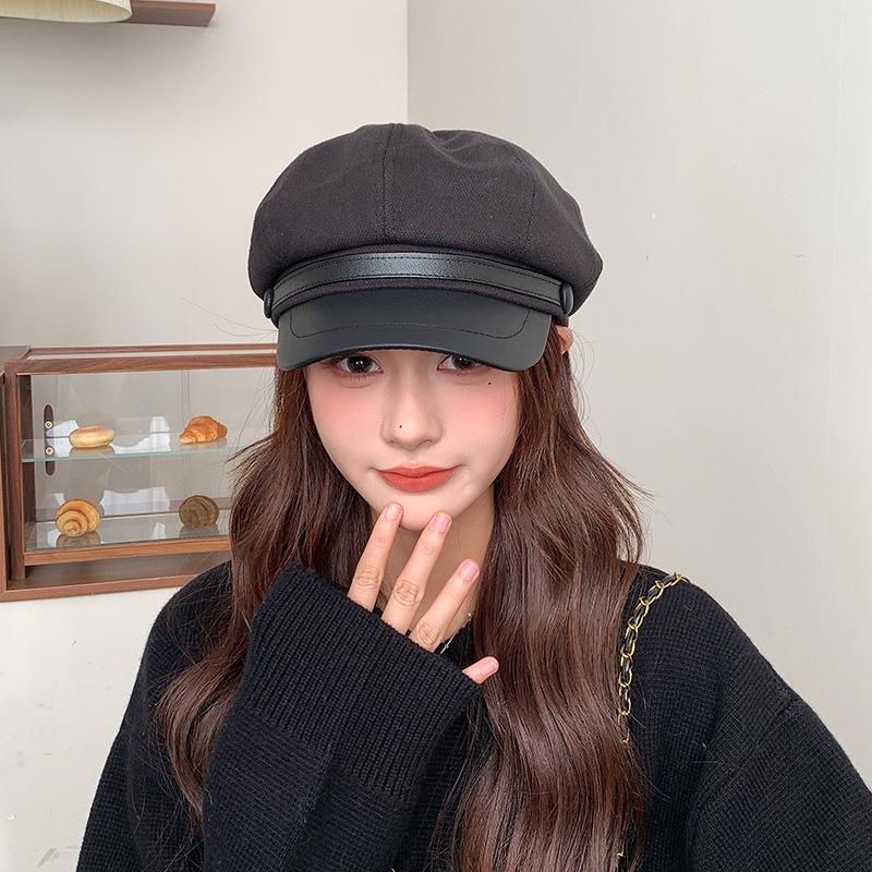 Autumn and Winter New Letter Octagonal Hat Japanese Literary Retro All Match Painter Beret Big Head Duck Tongue Hat