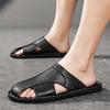 Men Slippers Handmade Simple Flats Brown Leather Sandals Black Summer Roman Sandals Closed Toe Beach Shoes Plus Size
