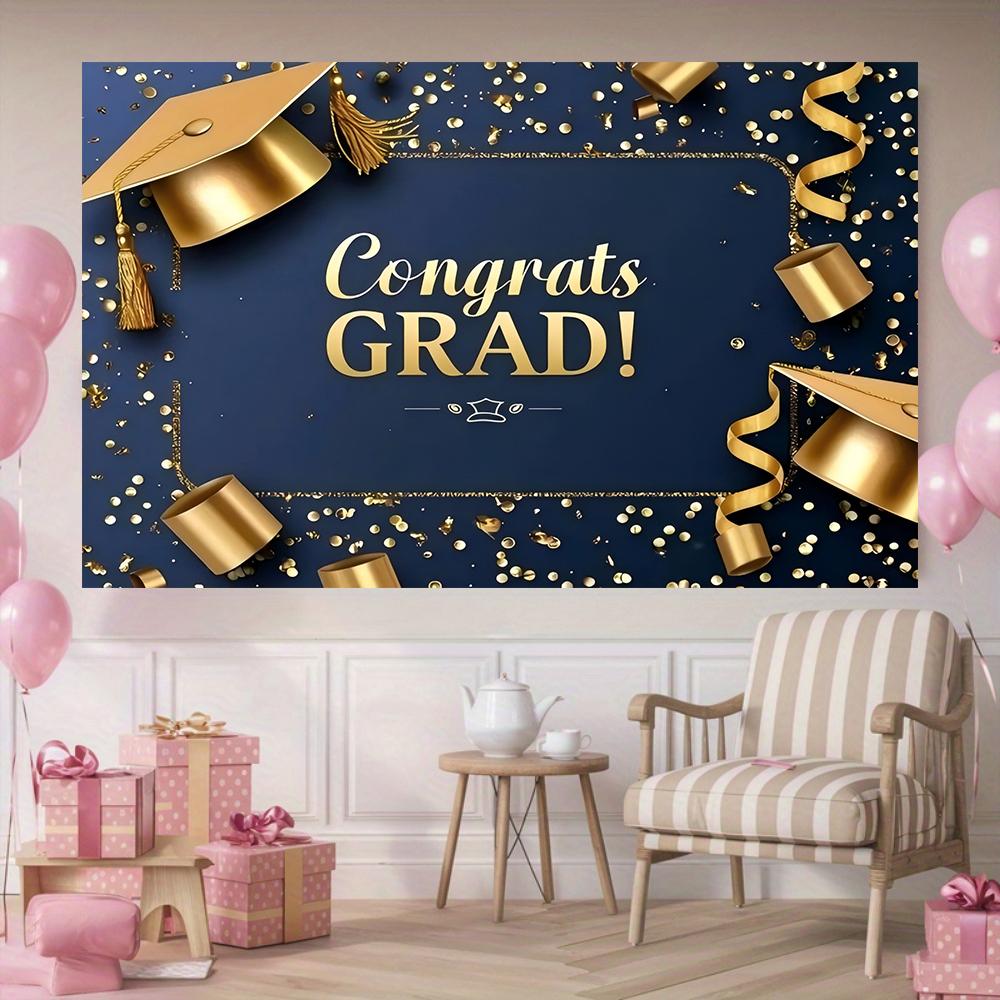1pc Blue Gold Graduation Background Banner Suitable for Graduation Ceremonies Anniversaries and Wall Decoration