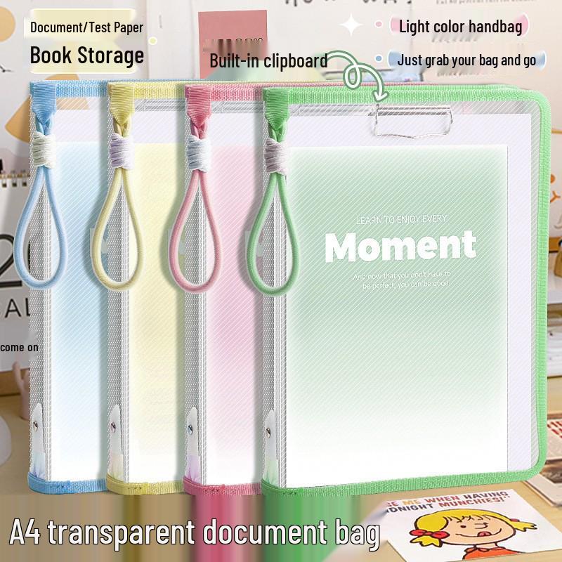 A4 Pastel Zipper Clipboard & File Bag with Handle - Large Capacity Office Tote