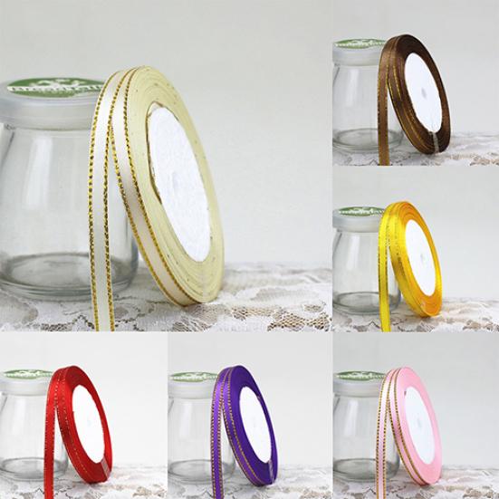 1 Roll 25 Yard 6mm Wide Golden Tone Rimmed Stain Ribbons Wedding Birthday Decor
