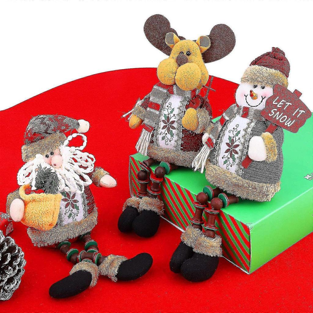 3 Pack Santa Snowman Reindeer Tabletop Collectible Doll Decoration Holiday Party Supplies - DD01