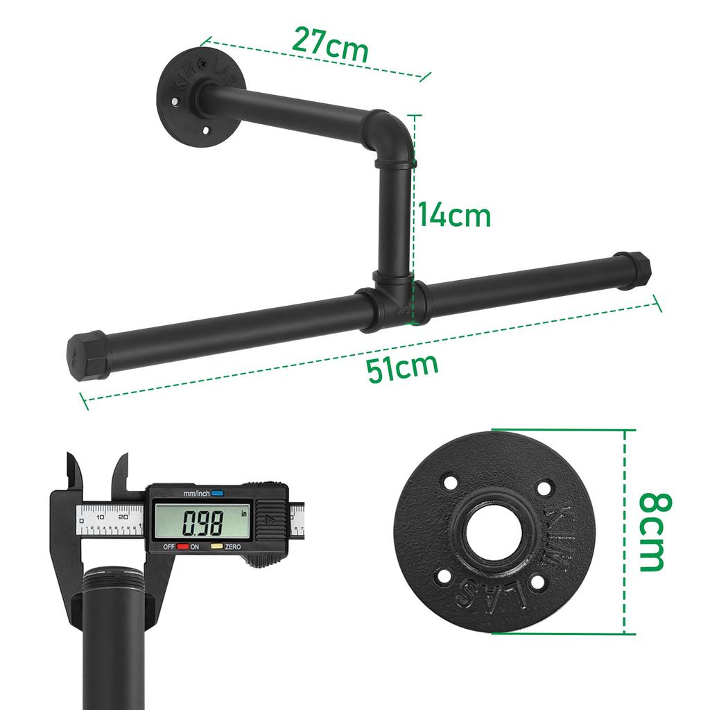 TORIBIO Cabide Roupas Kit DIY de 2 Tubos, Suporte de Parede, Ferro,
