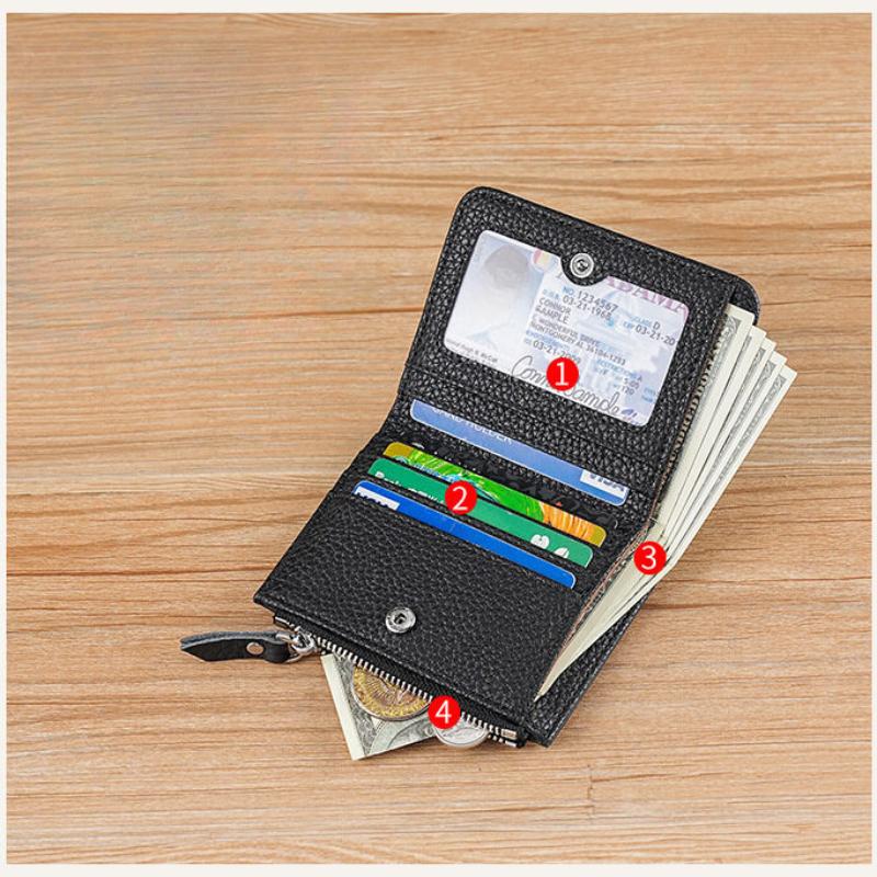 Japanese Style Fashion Ultra Thin Short Purse Large Capacity Women RFID Real Leather Wallet Zipper Coin Card Purse