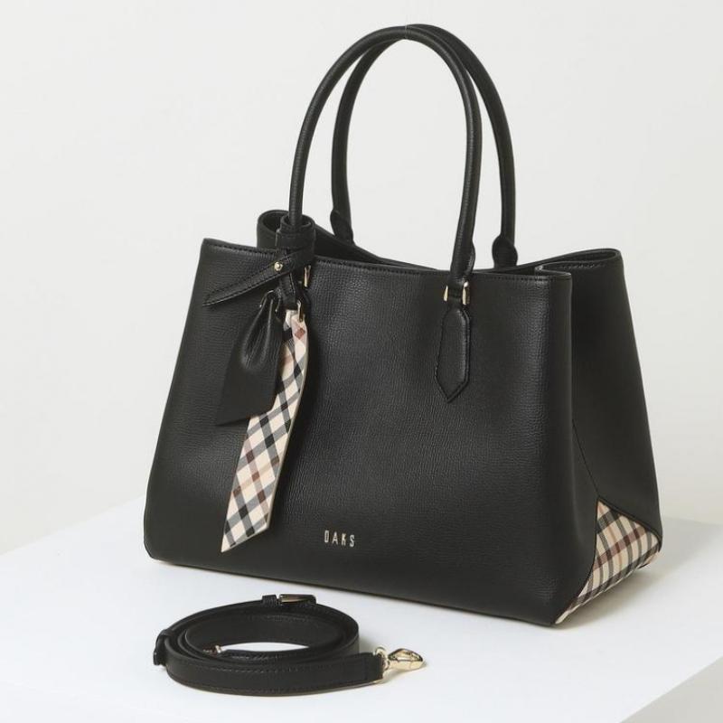 Daks Black Check Contrast Cowhide Tote Bag Dcba6e122bk