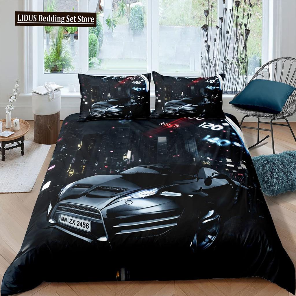 Závodní auto Povlečení Set Velikost Queen 3D Potisk Auta Povlečení Stylová Dekorace Kluci Sport Přikrývka Povlak Rychlost Sportovní Auto Přikrývka Set