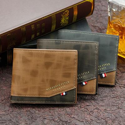 Cartera corta de cuero esmerilado de gran capacidad para hombre, con múltiples ranuras para monedas y portafotos, billetera pequeña vintage para hombre.